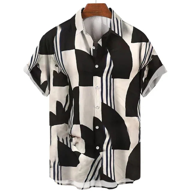 Hawaiian Shirt Harajuku Stripe Print Loose