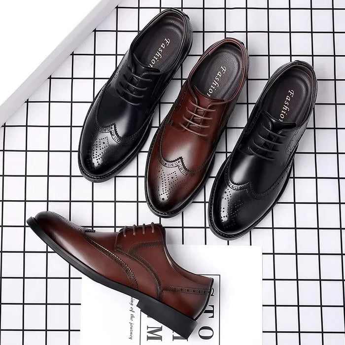 Men's Leather Shoes Floral Carving Brogue Casual Wedding Groom Shoes