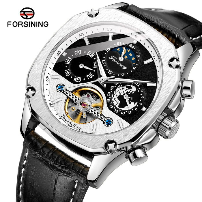 2026 New Square Waterproof Mechanical Watches Luxury Leather Watch For Men Tourbillon Multifunctional Automatic Date Wristwatch