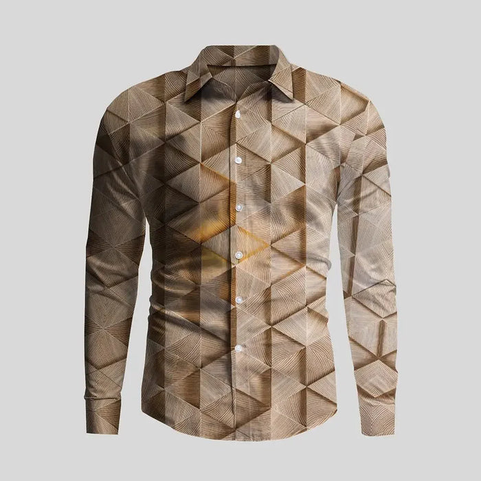 New Irregular 3D Print Men's Turn-down Collar Button Shirt