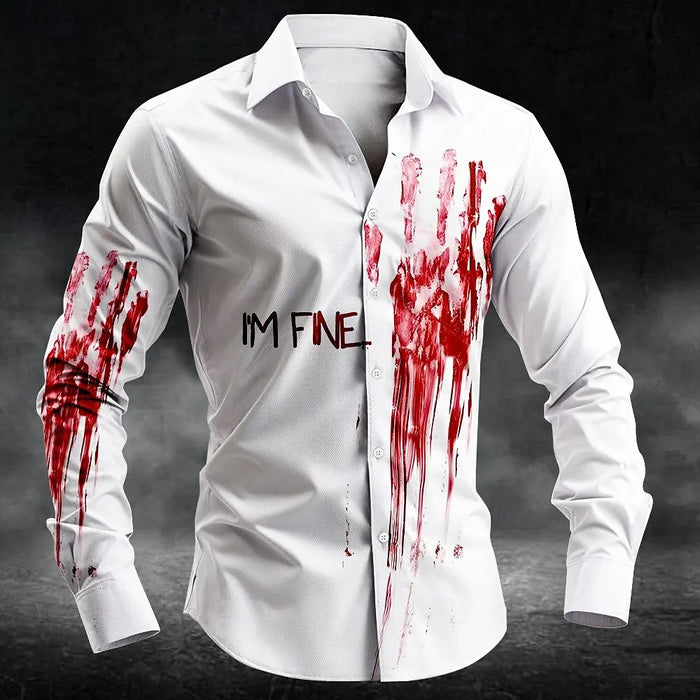 2025 Halloween Men's Letter Printed Blood Stains Shirt Button Up Shirt