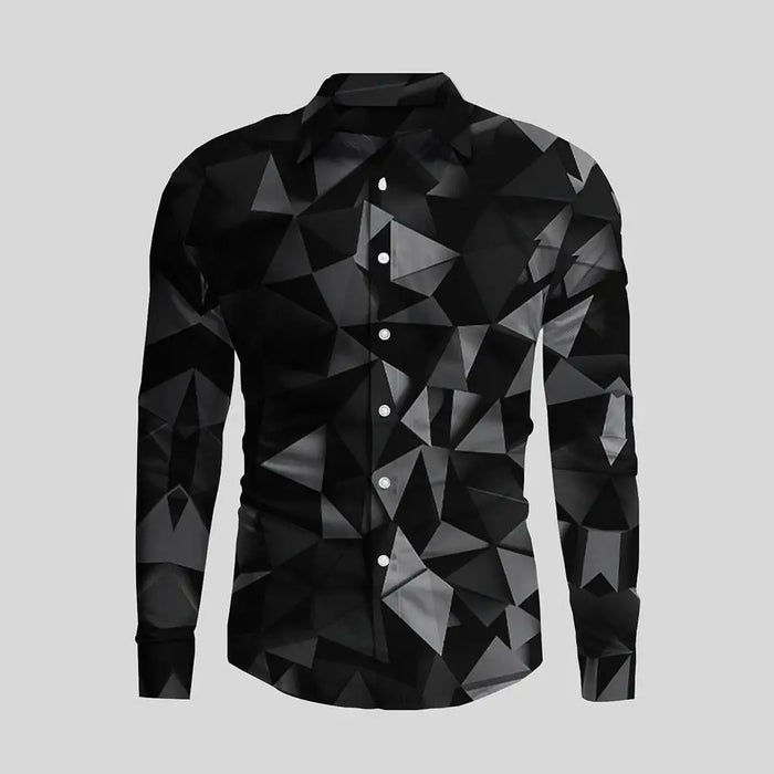 New Irregular 3D Print Men's Turn-down Collar Button Shirt