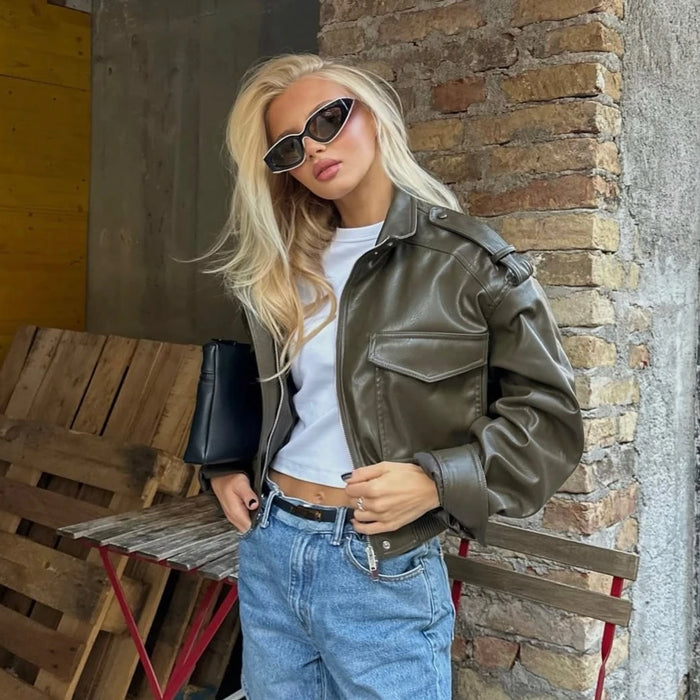 Suninheart Winter Faux Leather Bomber Jacket