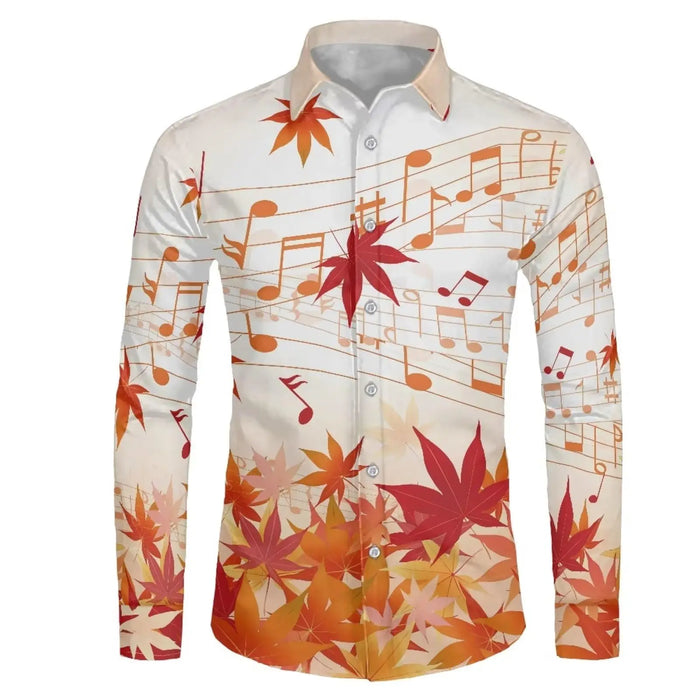 Men's shirt red maple leaf autumn long sleeve lapel shirt top shirt