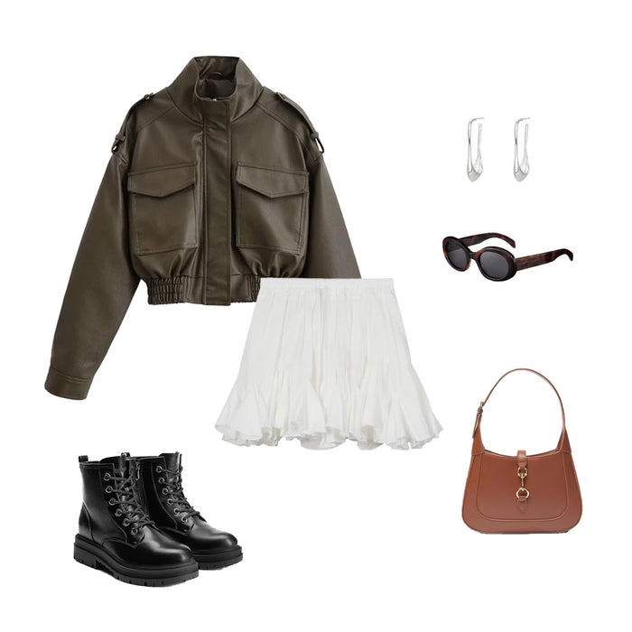 Suninheart Winter Faux Leather Bomber Jacket