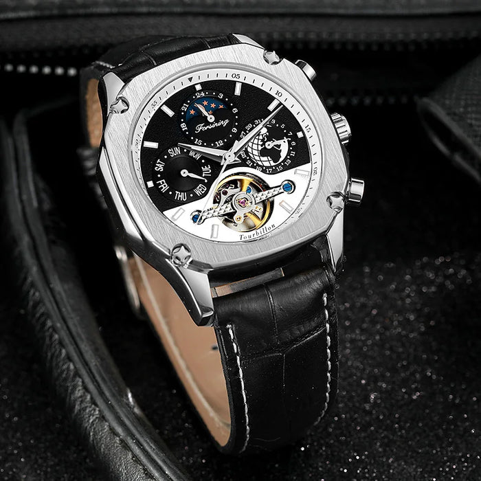 2026 New Square Waterproof Mechanical Watches Luxury Leather Watch For Men Tourbillon Multifunctional Automatic Date Wristwatch