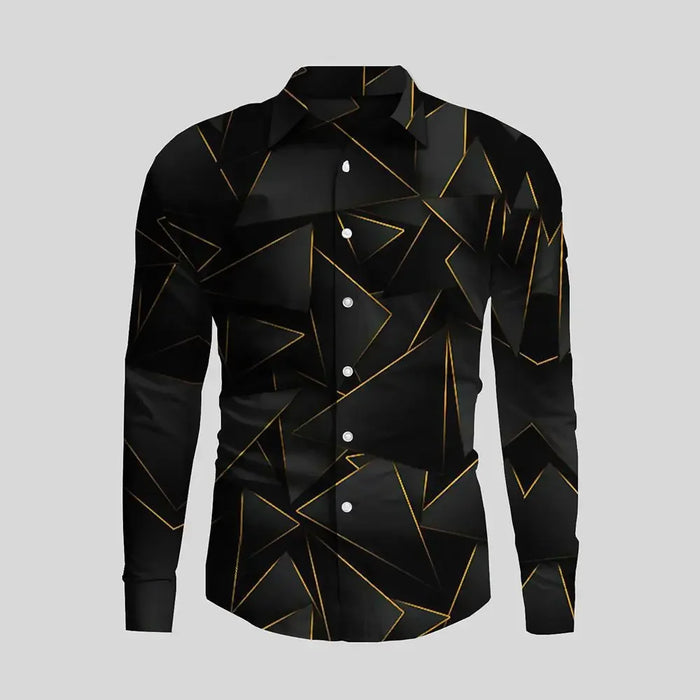 New Irregular 3D Print Men's Turn-down Collar Button Shirt