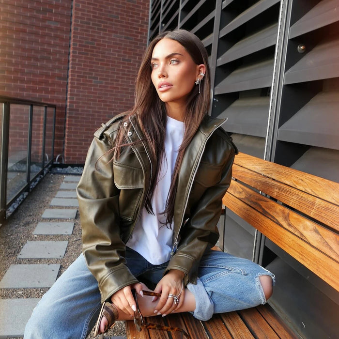 Suninheart Winter Faux Leather Bomber Jacket