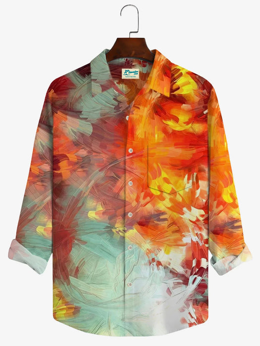 Men's shirt red maple leaf autumn long sleeve lapel shirt top shirt