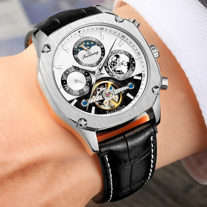 2026 New Square Waterproof Mechanical Watches Luxury Leather Watch For Men Tourbillon Multifunctional Automatic Date Wristwatch