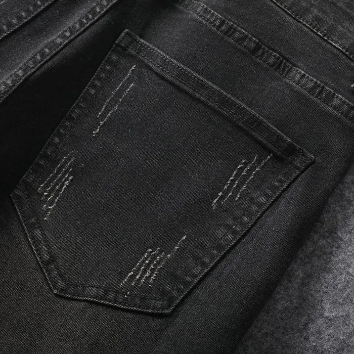 Black perforated color scale jeans for men