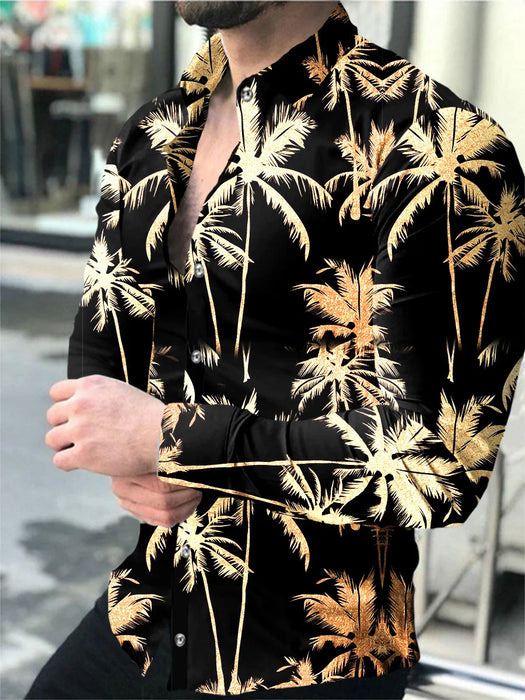 Comfortable Men's Tops Lion Palm Graphic HD Pattern Button Long Sleeve Shirt