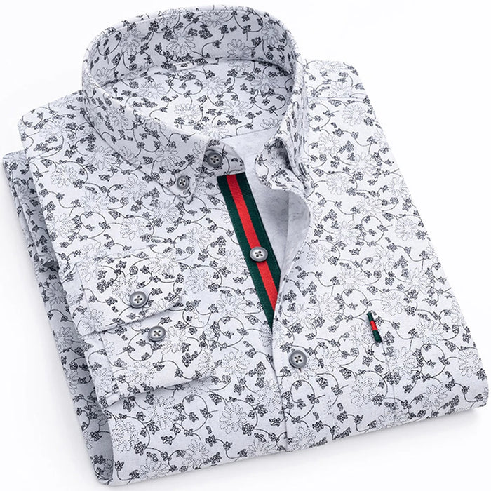 Men's Stylish Floral Print Button-Up Collar Dress Shirt