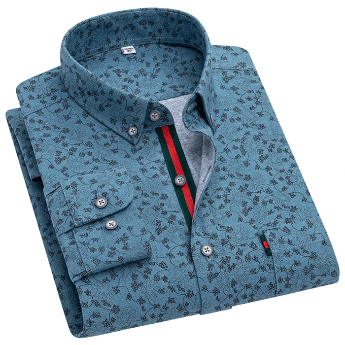Men's Stylish Floral Print Button-Up Collar Dress Shirt