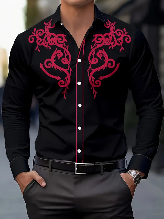 Men'S Fashion Print Shirt - Casual Polyester Long Sleeve Button-Down