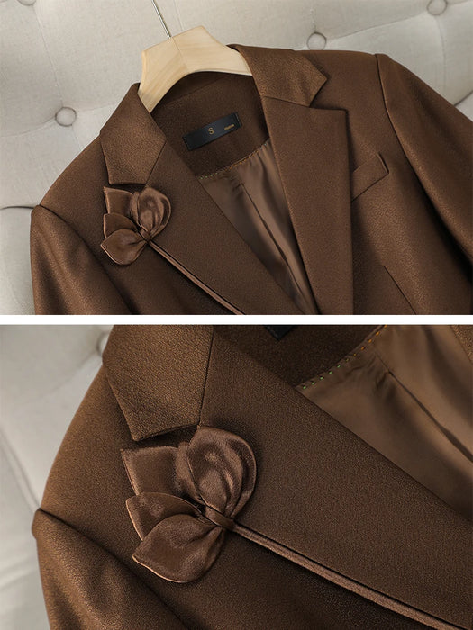 Autumn Winter Brown Apricot Women Pant Suit