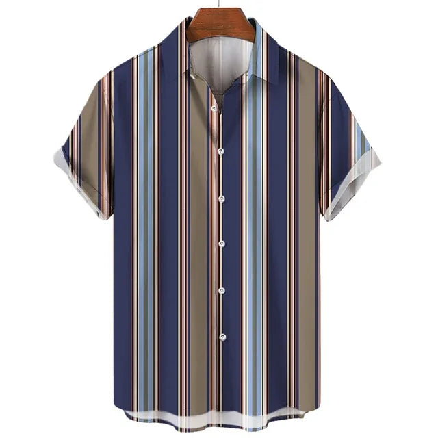 Hawaiian Shirt Harajuku Stripe Print Loose