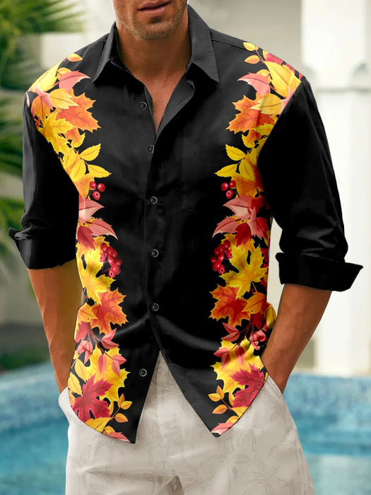 Men's shirt red maple leaf autumn long sleeve lapel shirt top shirt