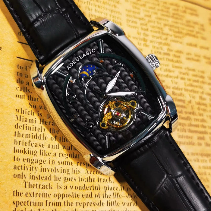 AOKULASIC Tourbillon Skeleton Mechanical Watch for Men