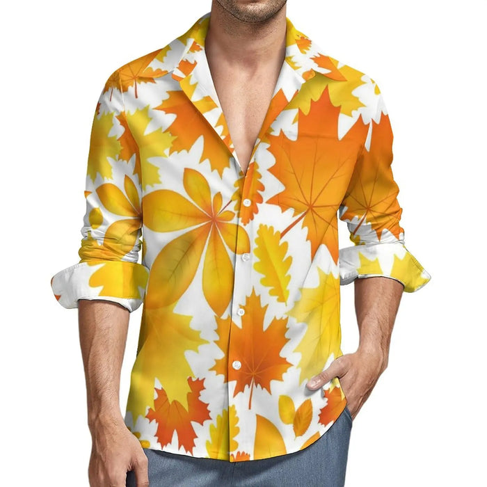 Men's shirt red maple leaf autumn long sleeve lapel shirt top shirt