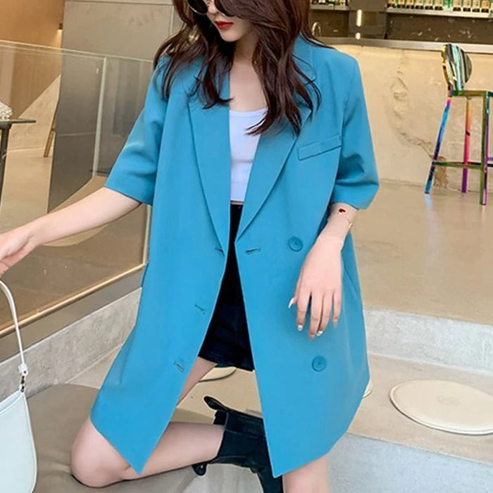 Summer New Solid Color Fashion Short Sleeve Blazers Women