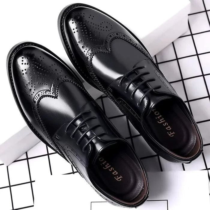 Men's Leather Shoes Floral Carving Brogue Casual Wedding Groom Shoes