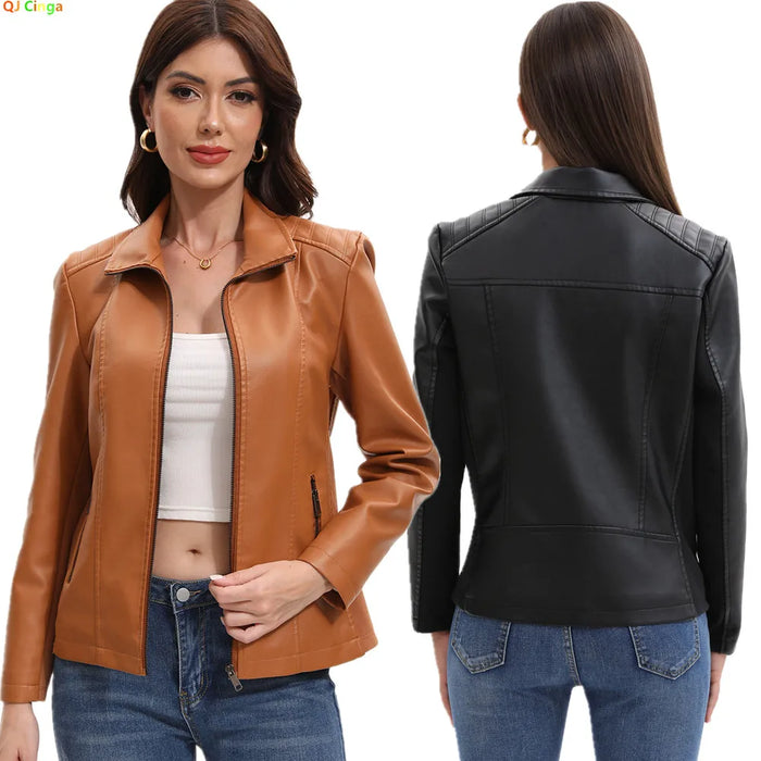 2026 Women’s Stylish Brown Faux Leather Jacket