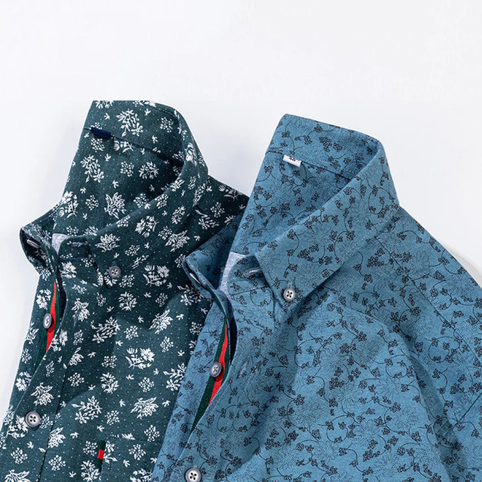 Men's Stylish Floral Print Button-Up Collar Dress Shirt