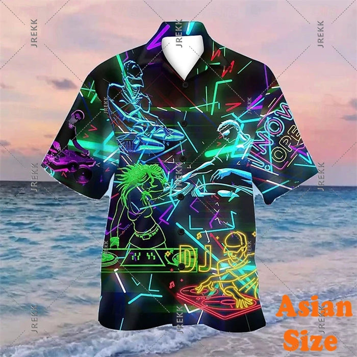 DJ Music Party Neon Print Hawaii Shirt Men's Clothing
