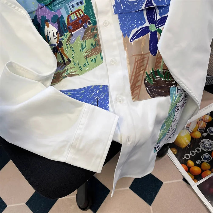French Vintage Unique Graffiti Oil Painting Shirt Men Women