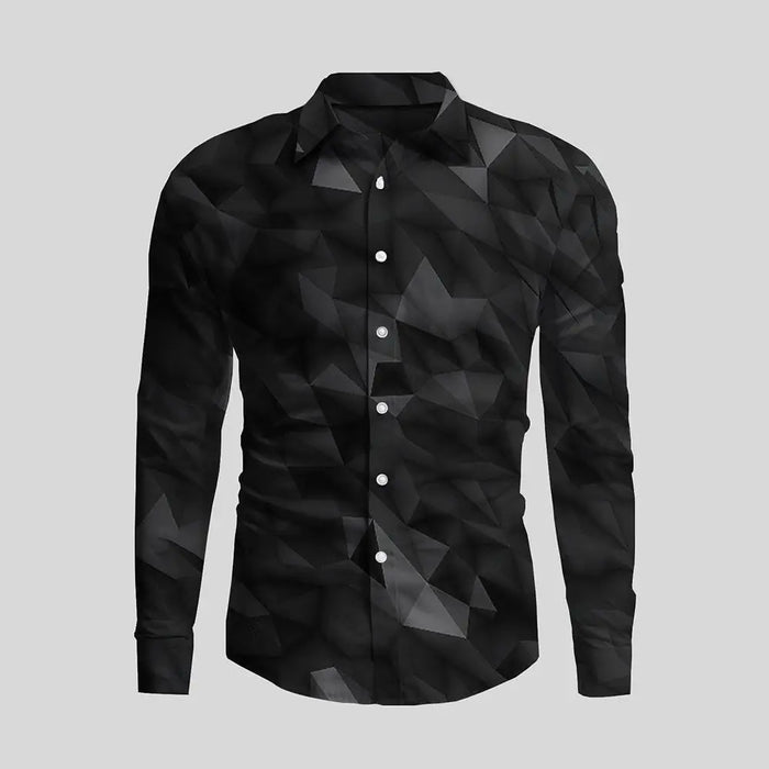 New Irregular 3D Print Men's Turn-down Collar Button Shirt