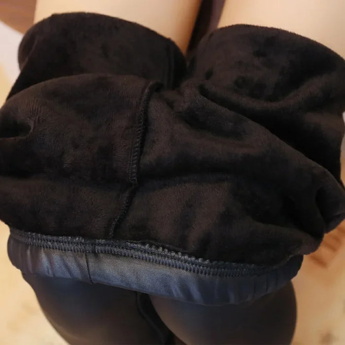 Thickened Faux Leather Pants Women's Slim Fit Trousers