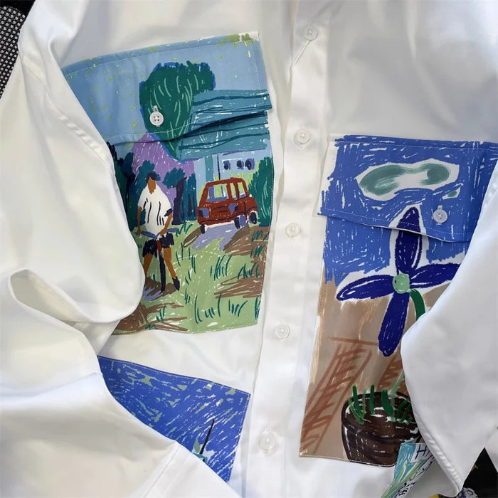 French Vintage Unique Graffiti Oil Painting Shirt Men Women